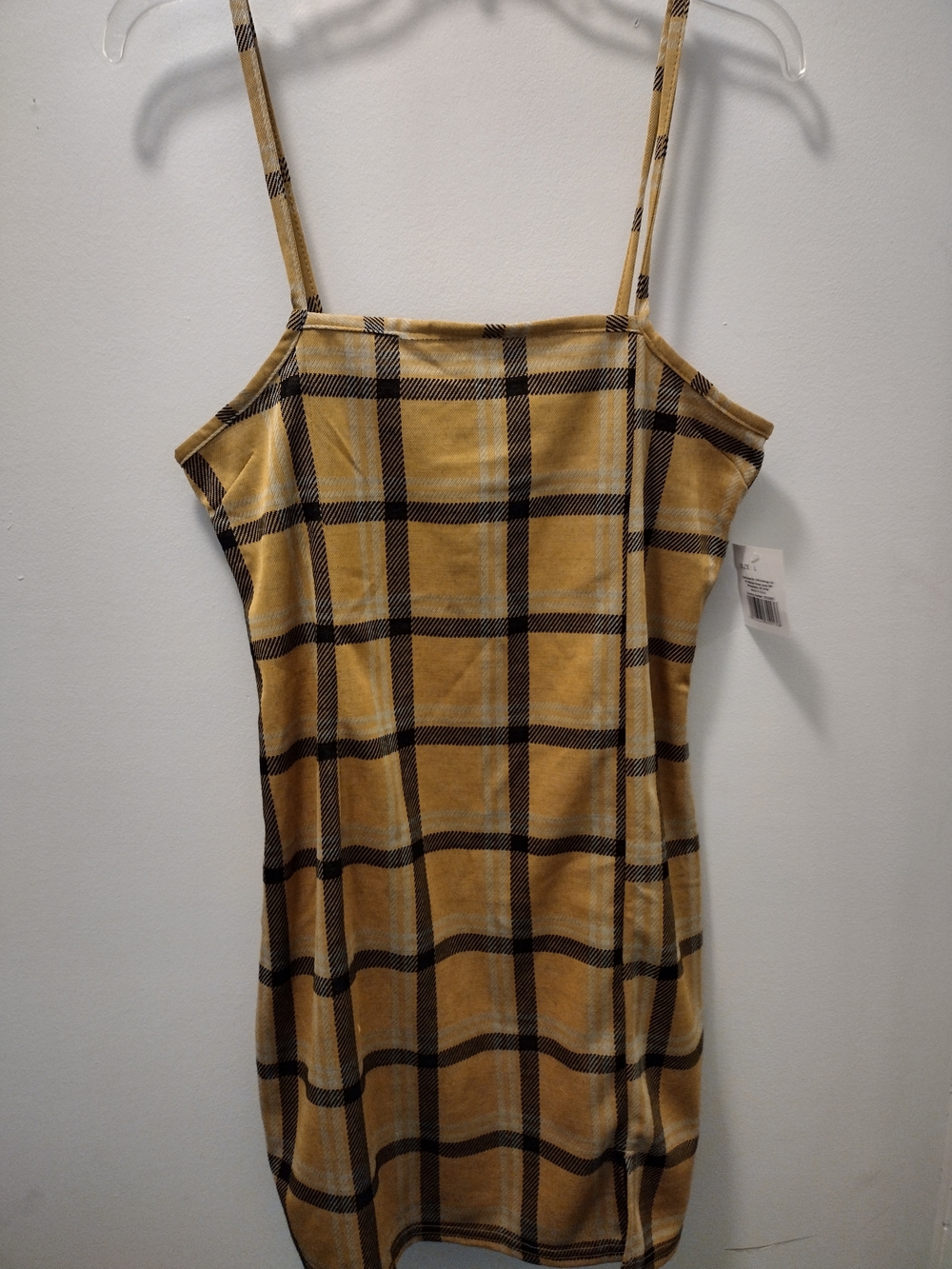 Yellow Plaid Spaghetti-Strap Dress